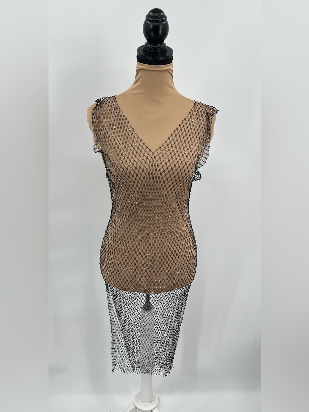 Black rhinestone mesh swim cover up dress XS beach club vacation resort festival - Picture 2 of 7